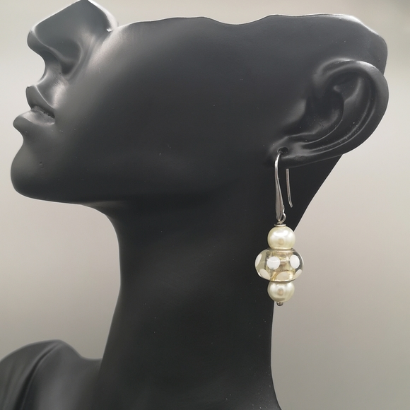 Pearl & Polkadot Glass Bead Earrings - Picture 2 of 2